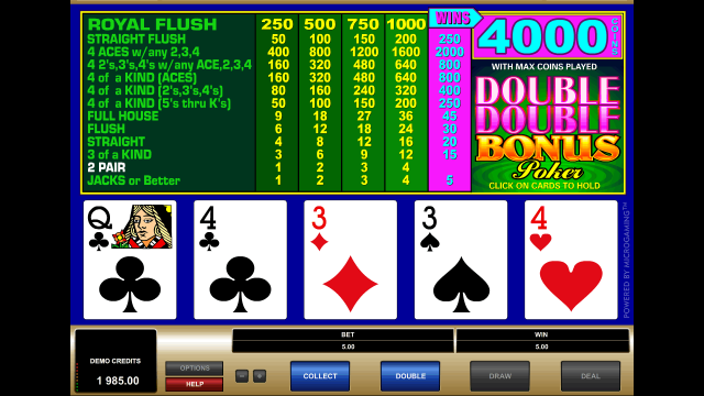 Бонусная игра Double Double Bonus Poker 4