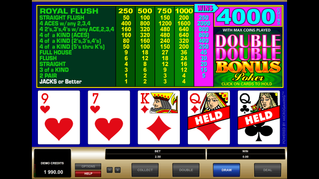 Игровой интерфейс Double Double Bonus Poker 10