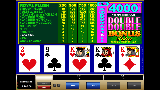 Игровой интерфейс Double Double Bonus Poker 6
