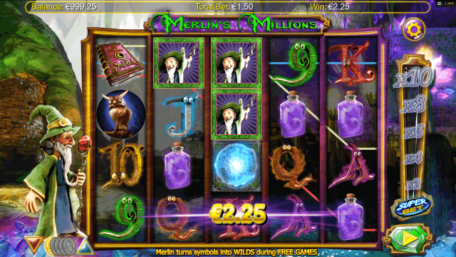 Игровой интерфейс Merlin's Millions 2