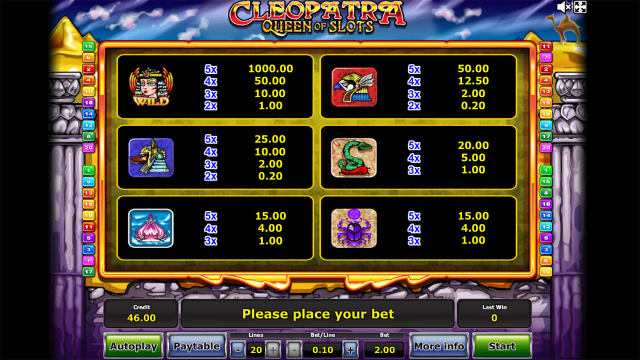 Игровой интерфейс Cleopatra Queen Of Slots 1