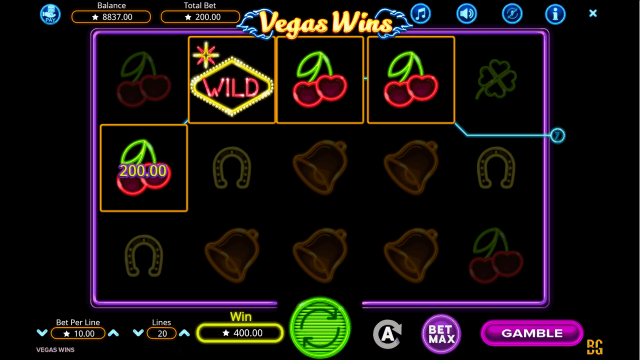 Игровой интерфейс Vegas Wins 10