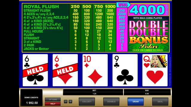 Игровой интерфейс Double Double Bonus Poker 9